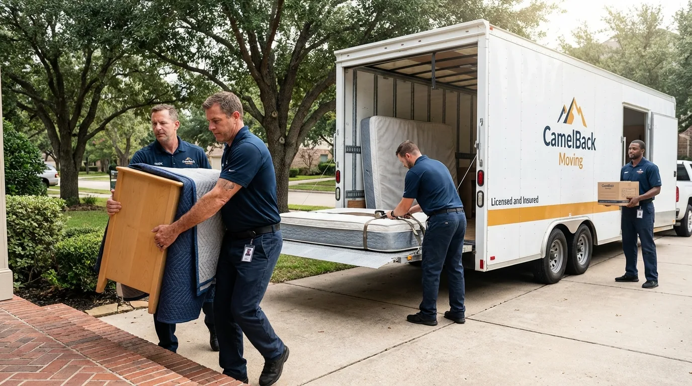 Crew loading residential truck for cross-state move from Aberdeen Proving Ground, MD