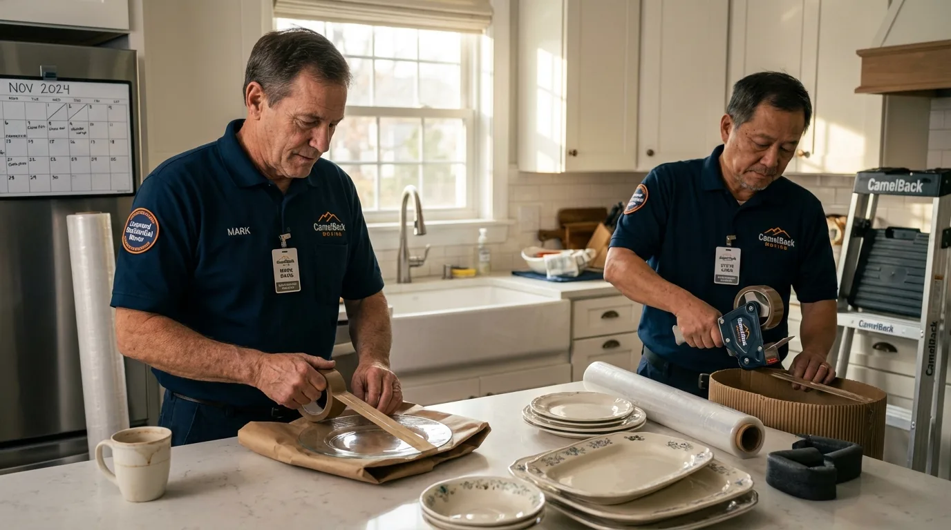 Professional crew packing kitchen dishware in Aberdeen Proving Ground, MD